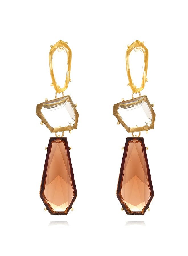 eartif Statement Earrings for Women Vintage Brown Rhinestone Earrings Big Boho Colorful Earrings Large Crystal Drop Dangle Earring Formal Prom Party Jewelry Gift (Brown) - Image 1